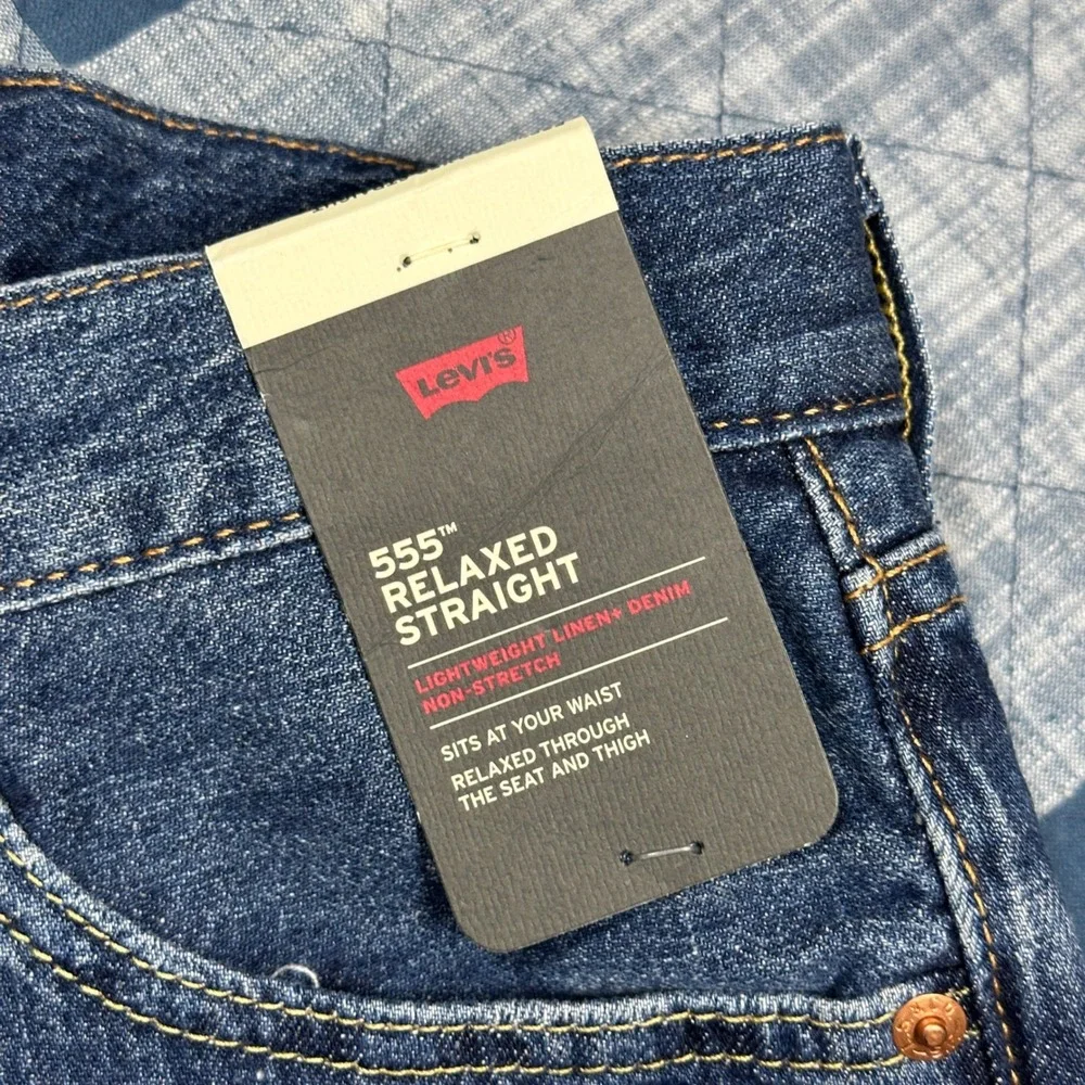 NWT Levis Premium 555 Relaxed Straight Jeans Blue Linen Blend 29x30 Lightweight